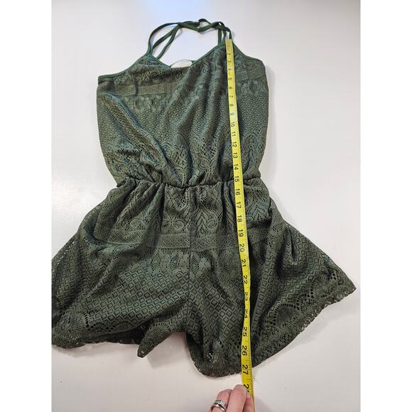 Bobbie Brooks size L large green lace lined short romper summer whimsigoth EUC - Picture 6 of 9